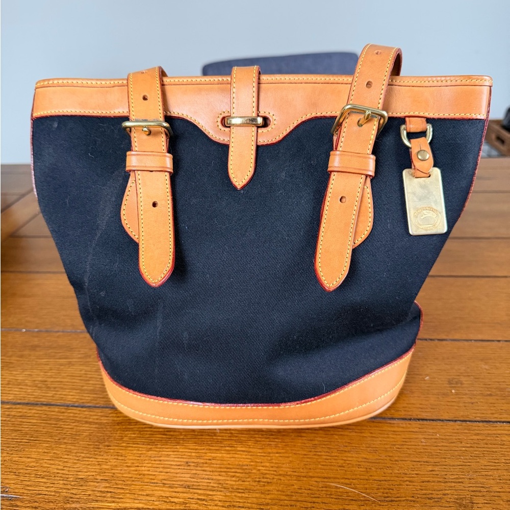Vintage Dooney & Bourke Black Canvas & Leather Shoulder Bag